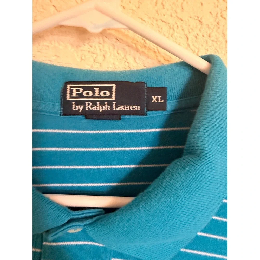 Polo Ralph Lauren Mens XL Blue White Striped Short Sleeve Cotton Polo Shirt